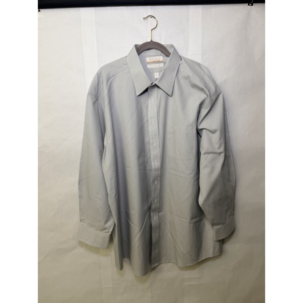 Roundtree & Yorke Men's Size 18/33 Button Down Small Checkered Print White Gray